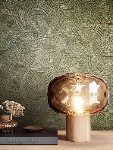 Newroom Vliestapete Grün Glänzend Tapete Wohnzimmer Geometrisch | Dezenter Glanzeffekt grafisch, Mustertapete für Schlafzimmer und Flur, Wandtapete Büro, Vlies Wandbelag modern