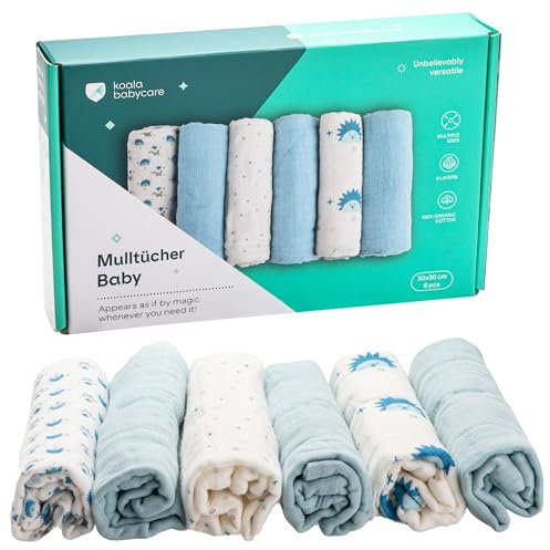 KOALA BABYCARE - Neugeborenes Musselin 30x30 - Packung mit 6 Stück - aus Baumwolle - Blau
