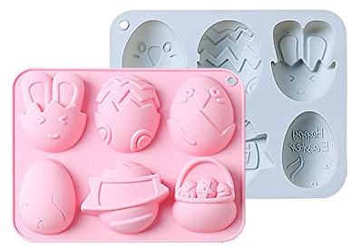 Lot De 2 Ensembles De Moules En Silicone Pour Lapins D'?ufs De Pâques, Moule à Gâteau En Silicone En Forme D'?uf Et De Lapin Antiadhésif, Moule à Chocolat, Moules De Cuisson à Faire Soi-même