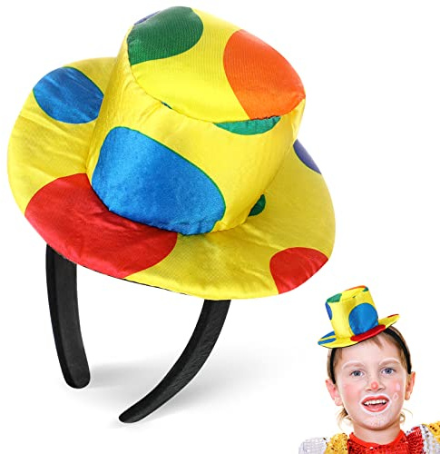 NUOBESTY Clown Hut Stirnband für Karneval & Fasching, Mini Zylinder Haarreif mit Bunten Punkten, Kostüm Zubehör für Damen, Herren & Kinder, Lustiges Accessoire für Zirkus Motto Party & Halloween