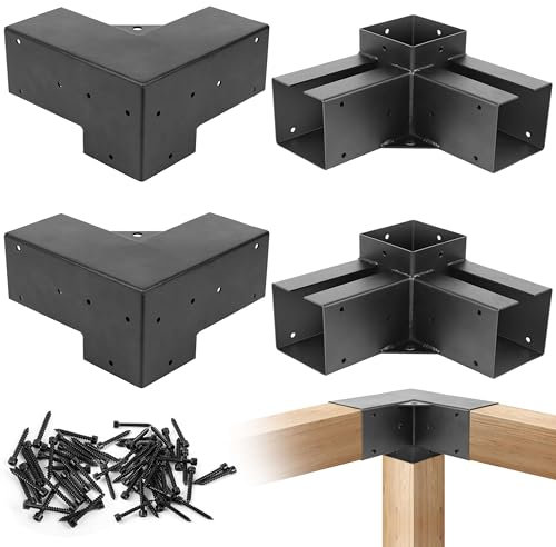 Kit de 4 supports de pergola en bois 4 x 4 – Kit de fixation d'angle pour pergola en bois 4 x 4 pour tonnelles, pergola de terrasse, abri de jardin, finition noire