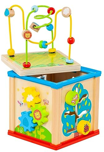MOLTO | Aktivitätswürfel aus Holz Molto | mit 5 Teilen und verschiedenen Puzzles | Sensorisches Spielzeug für Babys | Lernspielzeug für Kinder | 24 Monate