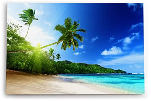 Paul Sinus Wandbild 120x80cm Palmen Strand Meer Karibik Paradies Himmel Blau