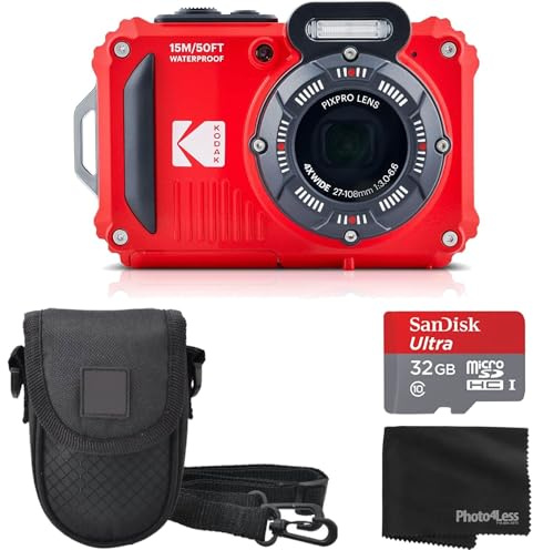 Kodak PIXPRO WPZ2 Rugged Waterproof Shockproof Digital Camera 16MP 4X Optical Zoom 1080P Full HD Video, 2.7 LCD (Red) Bundle with Camera Case, SanDisk 32GB microSDHC Card (4 Items)