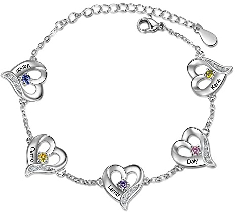 kaululu Armband mit Namen Personalisiert Damen Armband mit Gravur Herz Unendlich Mutter Tochter Armband mit Geburtsstein Muttertagsgeschenk Geschenke für Frauen Personalisierte Geschenke