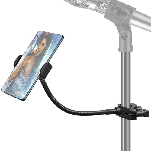 JCWINY Handyhalterung für Mikrofonständer, Handyhalter [25,4 cm langer, flexibler Schwanenhals-Arm] Handyhalterung für Mikrofonständer, iPhone-Notenständer für iPhone, Samsung Galaxy und mehr