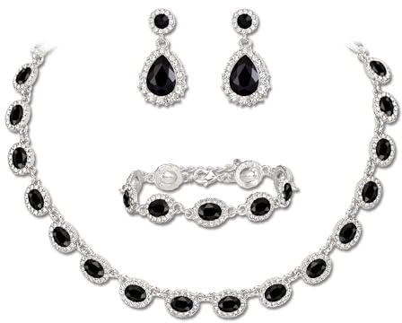 Clearine Hochzeit Modeschmuck Set für Damen Braut Brautjungfern Oval Crystal Collar Statement Halskette Teardrop Pierced Dangle Ohrringe Link Armband für Prom Party
