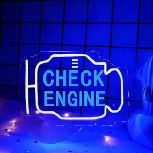 HFHungkeong Neonschild „Check Engine“, dimmbare LED-Neonschilder für Wanddekoration, Stromversorgung über USB, Garagen-LED-Neonlicht für Garage, Männerhöhle, Heimdekoration, Reparaturwerkstatt