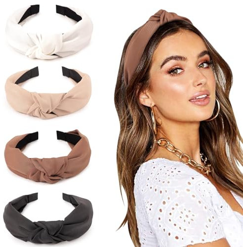 DRESHOW Haarreifen Damen Mädchen 4 Stück Verknotet Stirnband Haarreif Damen Boho Breite Haarbänder Anti-Rutsch Haarreifen