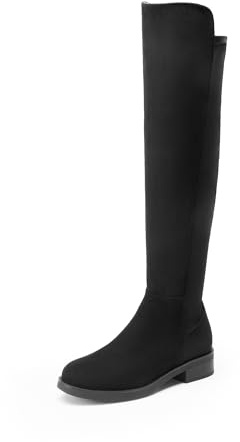 DREAM PAIRS Stivali Donna Overknee Stivali Classici da Donna sopra Il Ginocchio con Tacco Basso,Size 36.5,Camoscio-Nero,SDOB2409W