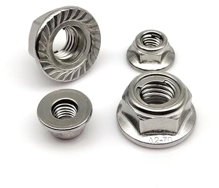 Muttern Sicherungsmuttern Klemmmutter, 2 Stück M4 M5 M6 M8 M10 M12 304 A2-70 Edelstahl mit vorherrschendem Drehmoment Typ Ganzmetall-Einsatzflansch Sechskant-Selbstsichernde Mutter Kontermutter(M5 fla