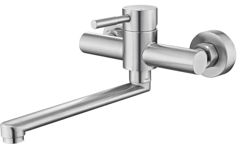 BONADE Wasserhahn Wandmontage, Wasserhahn Küche Wandarmatur mit 23cm 360° Schwenkarm, Edelstahl Küchenarmatur Wandmontage, Kalt und Heiß Einhebelmischer, Gebürstet Wasserhahn Wand für Küche