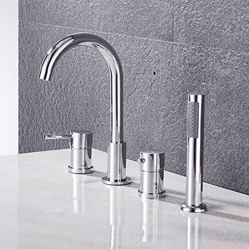 Generisch Badewanne Armatur Bad Dusche Mischbatterie 4 Loch Dusche Einhebelmischer Badewanne Wasserhahn mit Handbrause Badewanne Armaturen Set Chrom