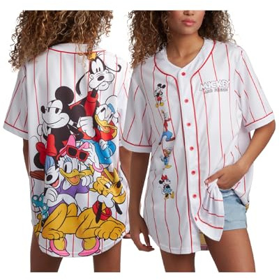 Disney Basebolltröja för kvinnor – Musse Pigg, Lightning McQueen, Marie, Lilo & Stitch – basebolltröjor för kvinnor (S-XL), Musse och vänner, L