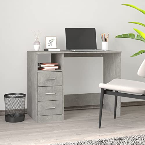 Homgoday Desk with drawers plywood Concrete grey 102x50x76cm Desks