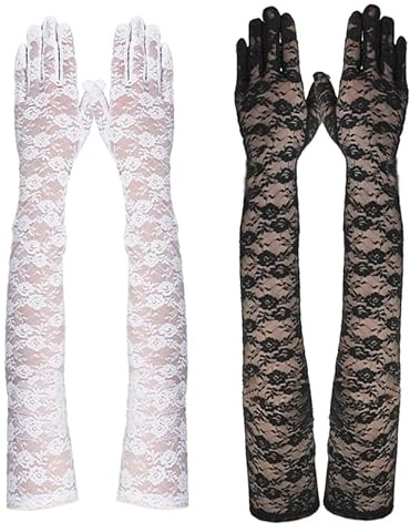 2 paire de gants en dentelle pour femme Gants Dentelle Longs Robes de Soirée Mascarade Bal Pour fête de thé des Années 1920 Accessoire de costume 55CM(noir&blanc)