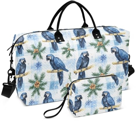 Grand sac de voyage de Noël en jacinthe noir avec motif de buffle et de la jacinthe - Avec sac de toilette pour yoga