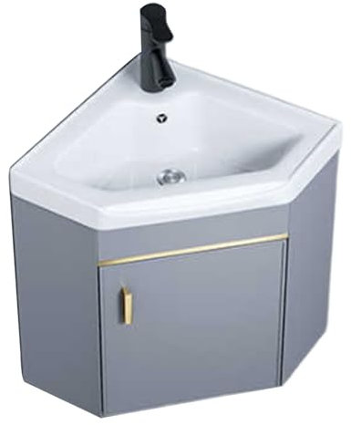 Eckwaschbecken mit Unterschrank - Klein Keramik Waschbecken - Hängend - inkl. Wasserhahn und Abfluss - für Badezimmer (43cm/16.9in)