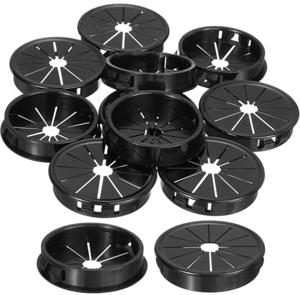 sourcing map 12Pcs Desk Grommet Black, Snap Bushing Grommet With Shutter for Holes with 1.97(50mm) Mounting, Round Nylon Snap in Cable Desk Grommet for Cables and Cords Management