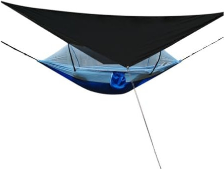 Hamaca automática de apertura rápida para exteriores con mosquitera y toldo, hamaca ligera de tela de paracaídas con poste para acampar y mochilero (azul)