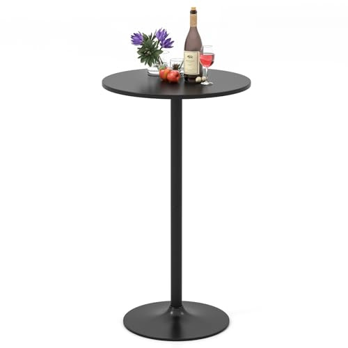 COSTWAY Tavolo da Bar Rotondo Ø60 Regolabile in Altezza (56 cm/ 101,5 cm), Tavolo da Caffè Alto in Legno e Metallo, Tavolino Bistrot Moderno con Base Rotondo per Cucina e Sala Pranzo (Nero,1)