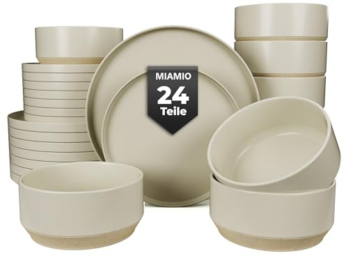 MIAMIO – Juegos de Vajilla para 8 Personas/Juego de Vajilla de Gres de 24 Piezas en Beige/Lavavajillas y Apto para Microondas - Colección Sierra (Claro, Vajilla (24x))