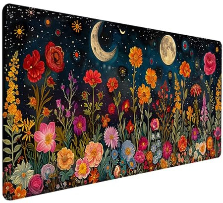 Blumen Mauspad 900x400x3mm, Schreibtischunterlage Gelb Mousepad Gaming mit Wasserdicht rutschfeste Gummibasis, Vernähte Kanten Mouse Pad für Schreibtisch Zubehör Aesthetic, Geschenke für Männer, Z-Z