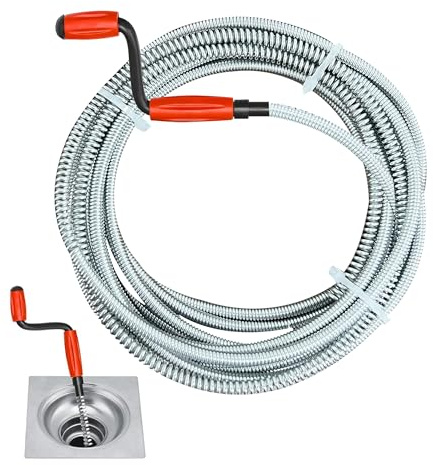 JAADU Desatascador Tuberías,5m × 6mm, Desatascador wc con Manivela Desatascador Fregadero, para Fregaderos, Cuartos de Baño y Desagües