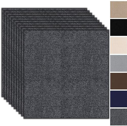Lot de 10 dalles de moquette autocollantes - 50 x 50 cm - 2,5 m² - Moquette, avec couverture arrière - Revêtement de sol résistant - Pour appartement, bureau, commerce - Gris foncé