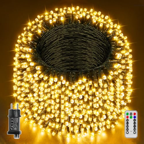 Hopexy Lichterkette Außen 80m 800 LED Warmweiß mit Fernbedienung & Timer | IP44 wasserdicht mit 8 Modi. Lichterketten Outdoor Deko für Weihnachtsbaum, Tannenbaum, Garten, Balkon, Party & Hochzeit