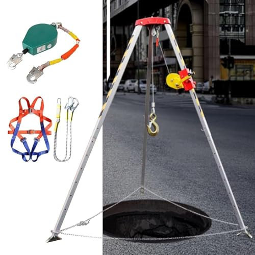 Trépied de sauvetage pour espace confiné, kit de trépied de levage, treuil de 1 200 lb, 1 800 lb, 2 600 lb, support de protection antichute en aluminium avec ceinture de sécurité pour puits,