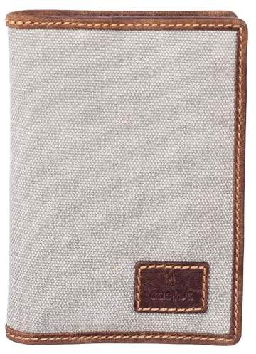 Mala Leather Canvas & Hunter Leather RFID Passport Cover – 4 Card Slots, ID Window & Zip Pocket – Travel Wallet 14 x 10 x 1.5 cm - Cactus (Grey)
