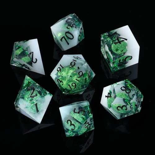 ORUZA 7 Stück Polyedrische DND Würfel Set, Liquid Core D&D Treibsand Würfel für Dungeons and Dragons RPG MTG Pathfinder Rollenspiele Spielwürfel D4 D6 D8 D10 D12 D20 D%