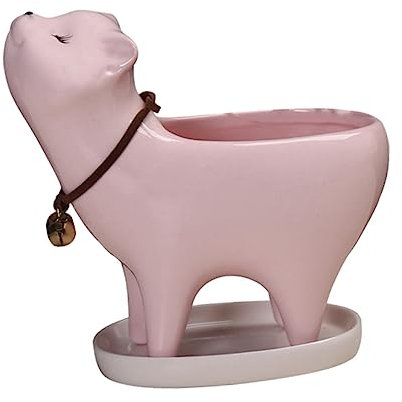 HANABASS Maceta Única de Cerámica Rosa Forma de Gato para Suculentas
