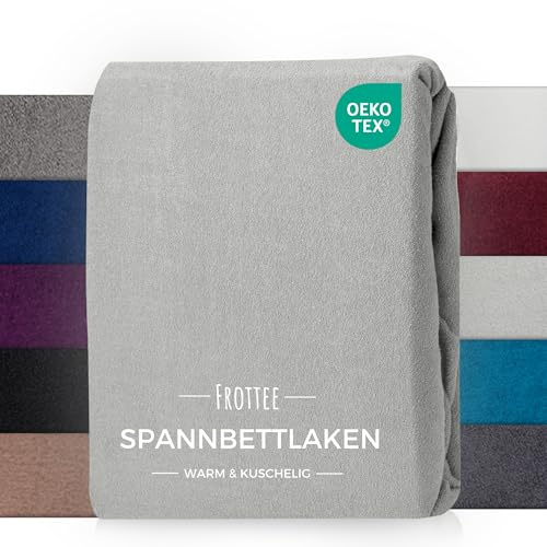 Carpe Sonno Frottee Spannbettlaken 200x200 Warm & Kuschelig - Winter Spannbettlaken 200x200 Frottee Bettlaken flauschig aus 80% Baumwolle - Oeko-TEX zertifiziertes Spannbetttuch Silber