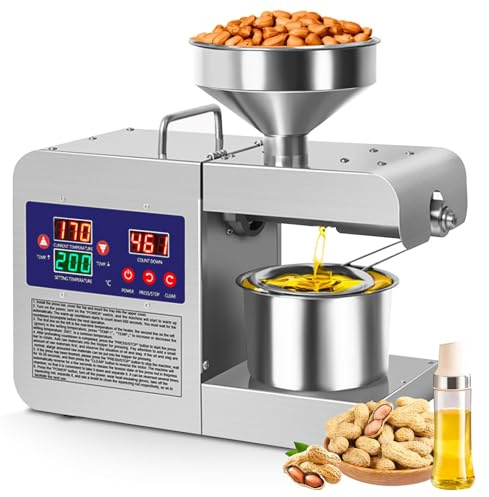 SHAHRYAR 820w Pressa per Olio Elettrica,Acciaio Inossidabile 304,Portata 3–6 kg/Ora (6,61–13,22 Lb/Ora),Dotato di Display LCD,per Uso Domestico E Commerciale