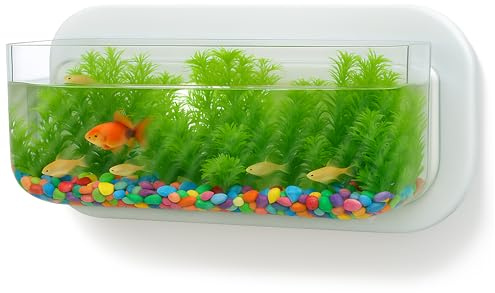 Wall Mounted Fish Tank Bowl, Wall Hanging Planter Pot for Decor, 1500ml/0.4 Gallon, Acrylic Mini Betta Fish Tank, Small Hydroponic Plants Vase, Bubble Aquarium for Home Living Room Decoration, Plastic