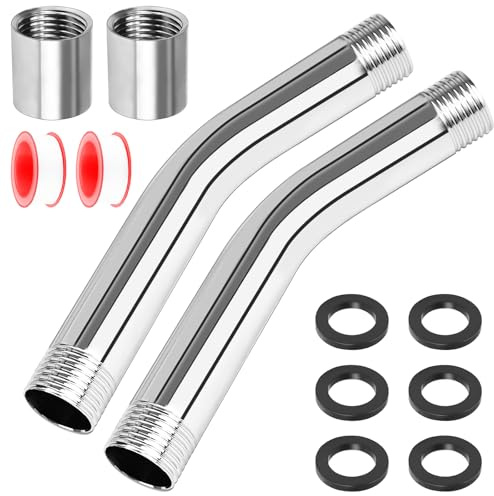 YOUNGSAY 2 Stk Duschkopf Verlängerung, G1/2 Zoll Edelstahl Duschkopfverlängerung, Handbrause Duschkopf Verlängerung mit 2 Adapter, 2 Gewindedichtband und 6 Unterlegscheiben
