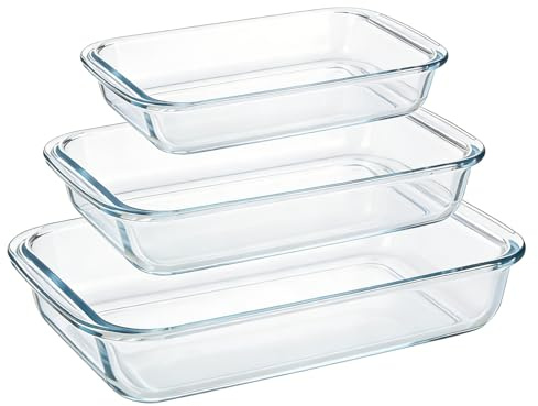 Choisonye Glass Baking Dish Set of 3 (Size 1L+1.6L+2.2L) for Cooking, Baking and Roasting, Glass-Safe, Rectangular Glass Lasagne Dish, Oven Proof Clear Glass Roasting Dish With Silicone Heat-Resis