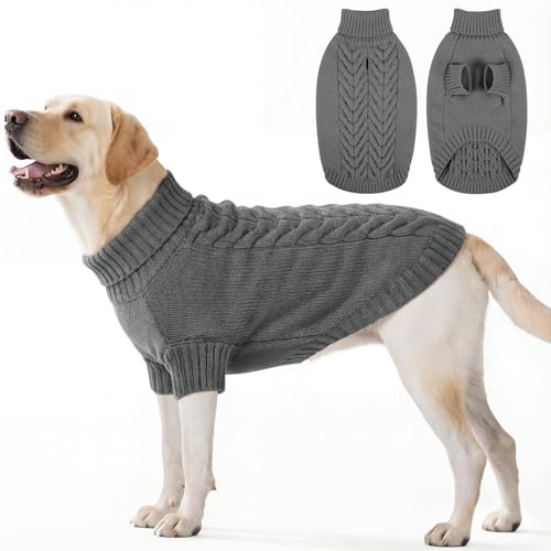 ASENKU Rollkragen Gestrickter Hundepullover Winter XL für Grosse Hunde | Hunde Strickpullover mit geschirr öffnung, Perfekt für Spaziergänge & Outdoor, Passend für Border Collie, Westie