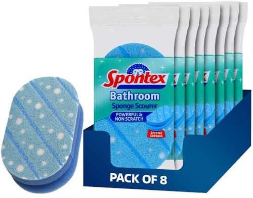 ZINNIAUK 8 x Spontex Bathroom Sponge Scourer Blue | Lightweight Bathroom Cleaning Sponge Non-Scratch Nailguard Grip & Curved Edges Safe for Enamel, Showers, Baths & All Delicate Surfaces