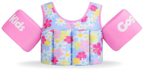 Gogokids Chaleco salvavidas para niños con pulseras no inflables – Chaqueta de flotabilidad ajustable portátil para niños, manguitos de natación para bebés con correa para el pecho, adecuado para