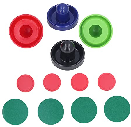Hztyyier Heavy Duty 96 Mm Air Hockey Pusher Set med Gröna Kuddar för Intensiva Bordsspel, Inkluderar 4 Pushers, 4 Pads och Air Hockey Puckar (Typ A)