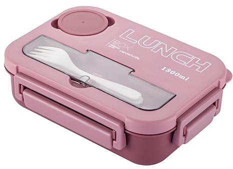 UAVAUI Lunch Box, 1300ML Bento Boxes with Salad Dressing Containers for Kids Adult, Leak-Proof Lunch Box with Compartments for School Kindergarten Office Travel, Microwaveable Safe (Pink)