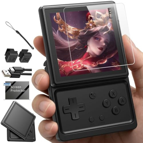 RG Rotate Retro Handheld Game Console, 3.5 Swivel Screen Android Portable Player, Unisoc T618 Chip 3GB+32GB, 2000mAh Battery Aluminum Alloy + Plastic (Black)