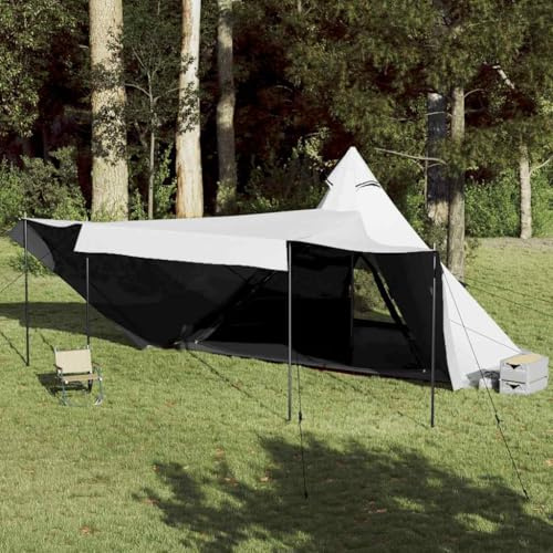 Runheo Tipi-Familienzelt Weiß für 8 Personen, Wasserdichtes Campingzelt mit Verdunkelung, 486 x 486 x 280 cm, Leichtes Outdoor Zelt mit Sonnendach, Ideal für Trekking, Wandern, Familie und Festival
