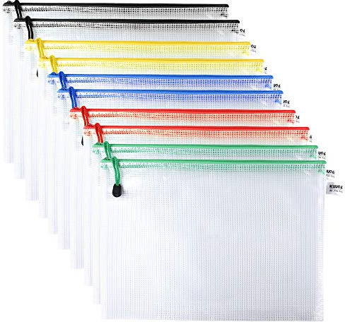 Kuuqa 10 Pieces A4 Plastic Wallet Zip File Document Bags for Offices School Supplies