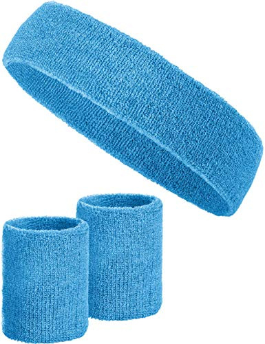 Balinco 3-teiliges Schweißband-Set für Damen & Herren – Weiche, Dehnbare und Saugfähige Schweißbänder, Frottee-Stirnband und Handgelenkbänder für Sport, Karneval und 80er/90er Kostüme
