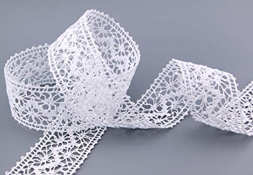 finemark Emma Nastro di pizzo, nastro in pizzo di cotone al metro, per decorazioni all'uncinetto, bordo in pizzo di cotone, 15 m x 38 mm, bianco