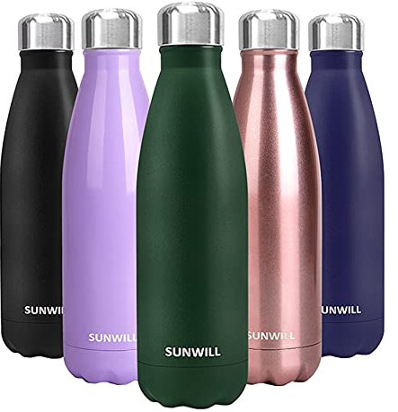 SUNWILL Metal Water Bottle Stainless Steel 500ml, Insulated Reusable Thermal Flask for Cold and Hot Drink, Travel, Sports, Gym, Powder Coated Green